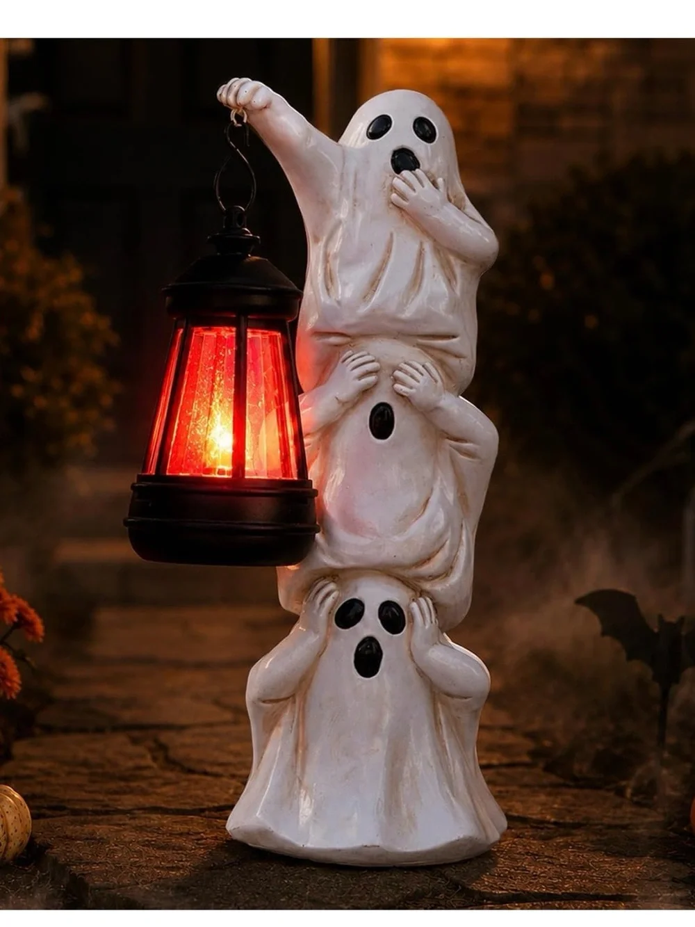 White Ghost Lantern Stack Halloween Accent Decor